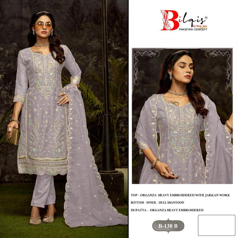 Bilqis B 138 Catalog Organza pakistani unstitched suits online