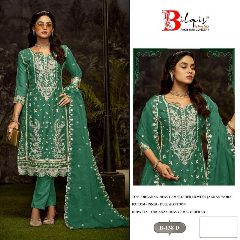 Bilqis B 138 Catalog Organza pakistani unstitched suits online