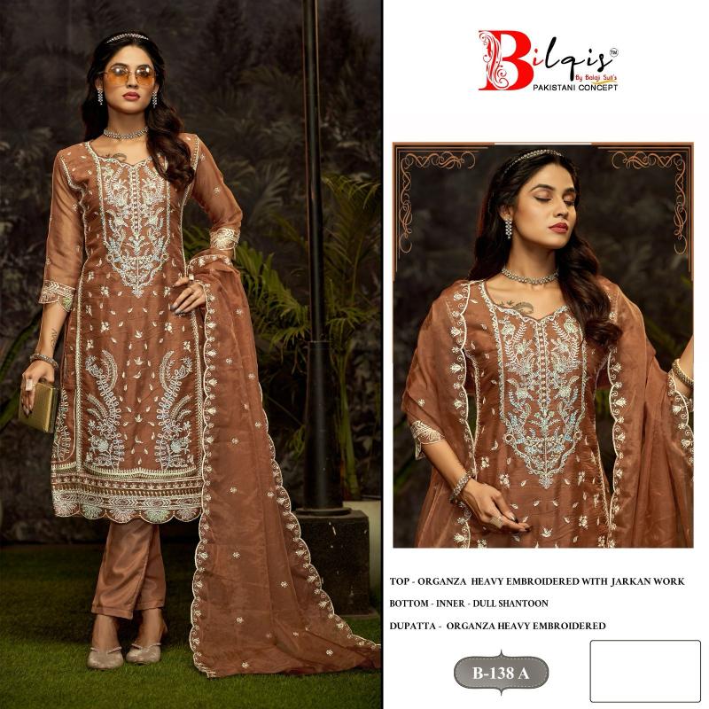 Bilqis B 138 Catalog Organza pakistani unstitched suits online