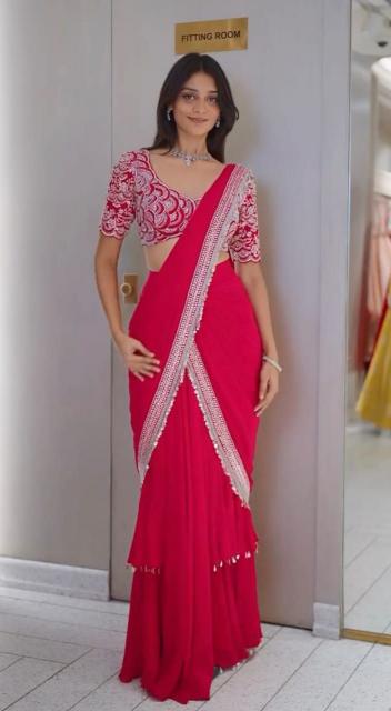 Dazira Bt 7078 catalog Beautiful Chinon readymade pleated saree online india