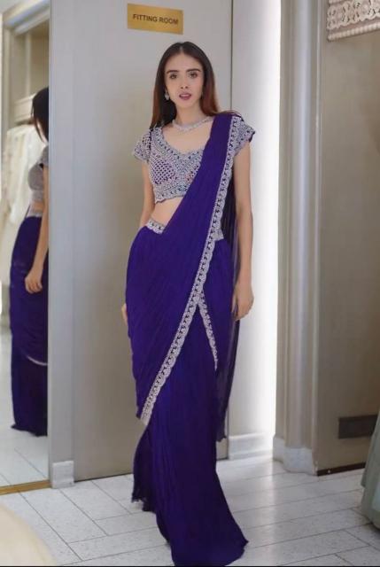 Dazira Bt 7078 catalog Beautiful Chinon readymade pleated saree online india