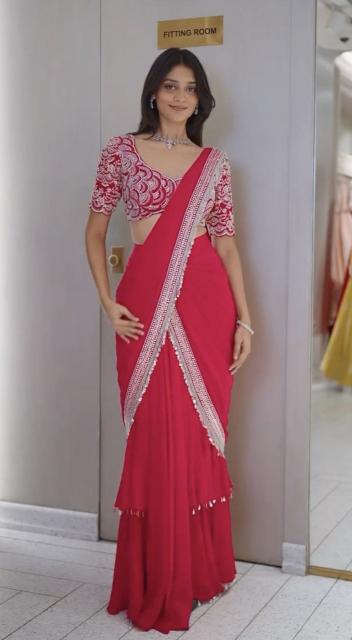 Dazira Bt 7078 catalog Beautiful Chinon readymade pleated saree online india