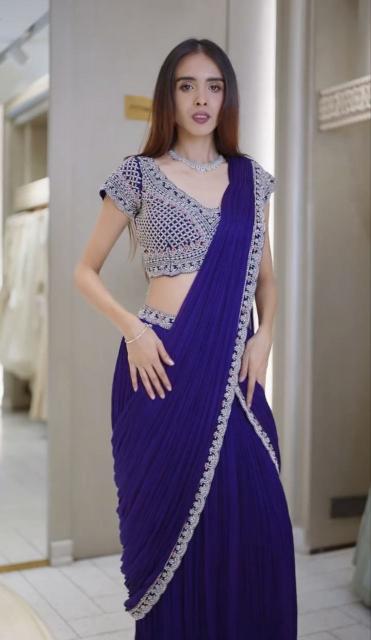Dazira Bt 7078 catalog Beautiful Chinon readymade pleated saree online india