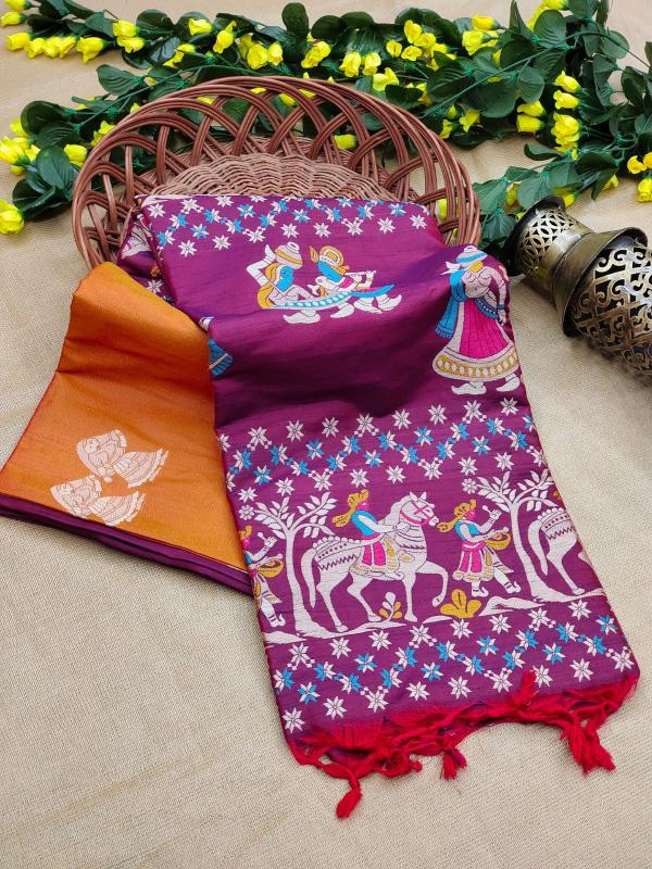 Dazira Soft Raw Silk catalog plain saree with contrast blouse online india
