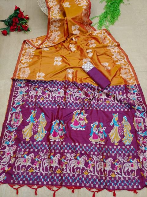 Dazira Soft Raw Silk catalog plain saree with contrast blouse online india