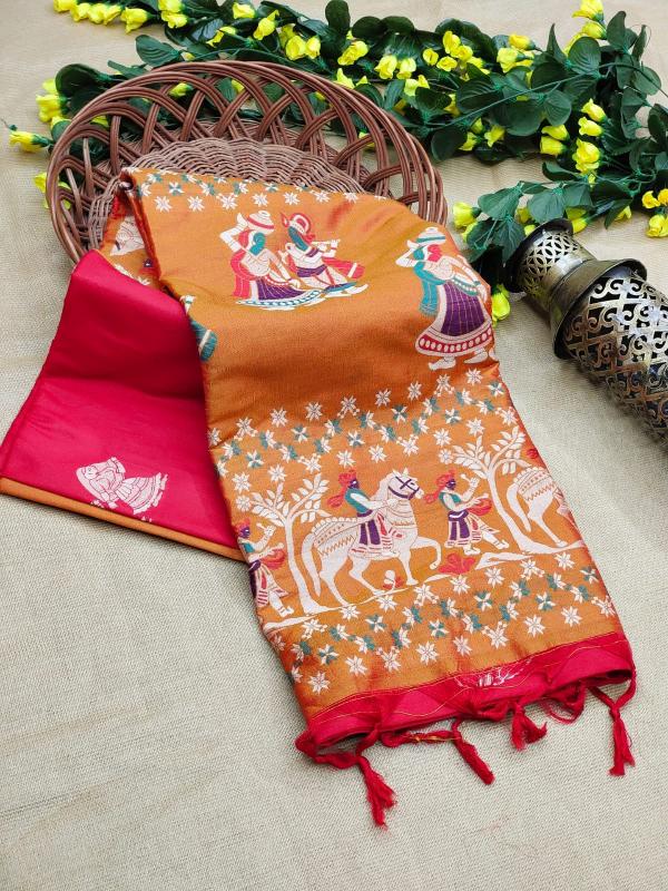 Dazira Soft Raw Silk catalog plain saree with contrast blouse online india