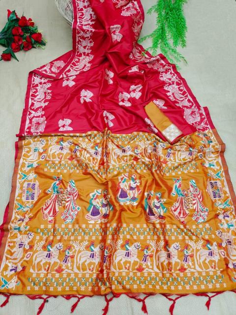 Dazira Soft Raw Silk catalog plain saree with contrast blouse online india