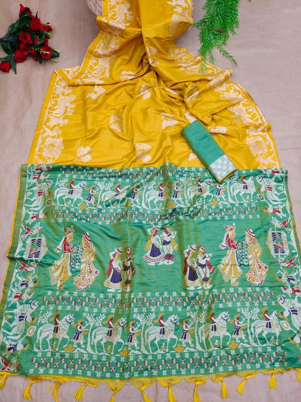 Dazira Soft Raw Silk catalog plain saree with contrast blouse online india