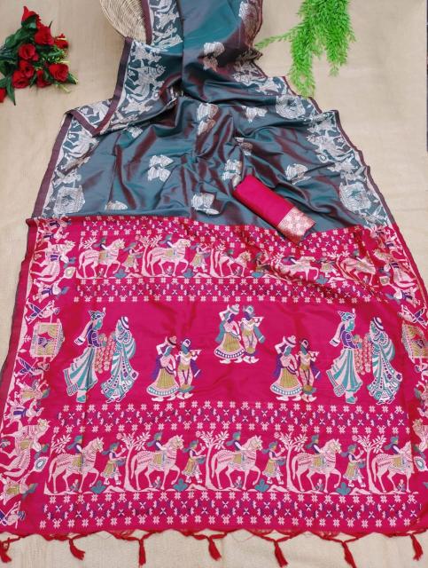 Dazira Soft Raw Silk catalog plain saree with contrast blouse online india