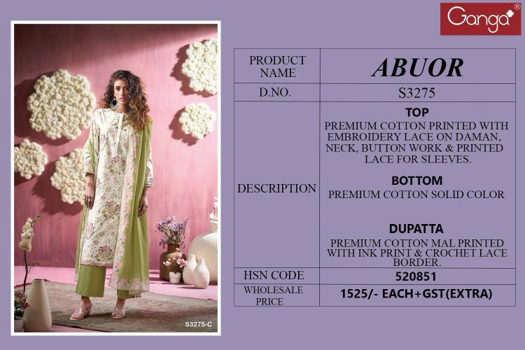 Ganga Abuor 3275 catalog salwar suit design for women