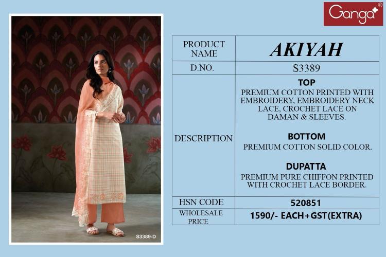 Ganga Akiyah 3389 catalog designer salwar kameez wholesale in surat