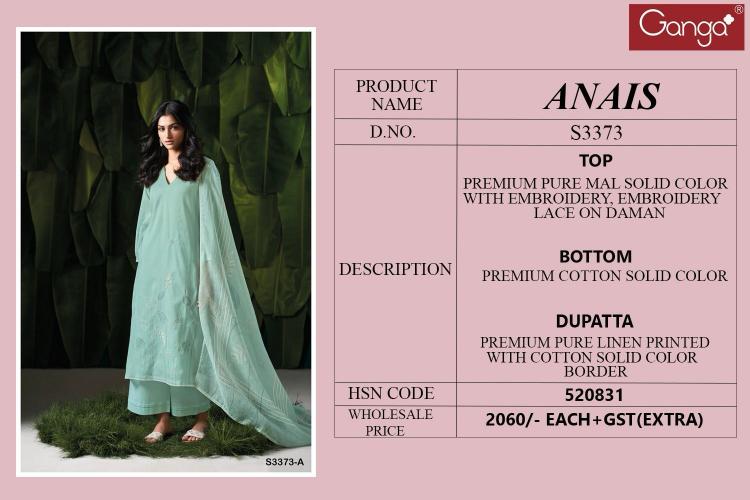 Ganga Anaisa 3373 catalog wholesale salwar kameez catalogue with price