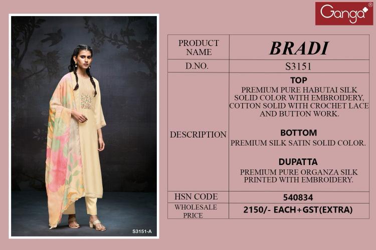 Ganga Bradi 3151 catalog ladies salwar kameez wholesale