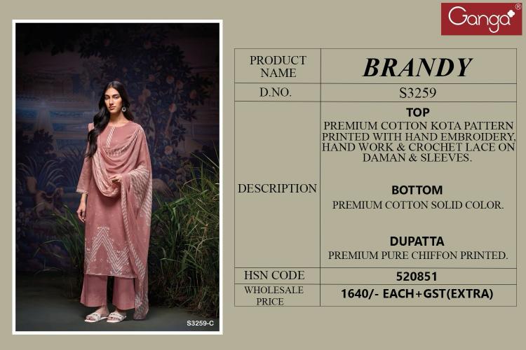 Ganga Brandy 3259 Catalog salwar kameez cotton