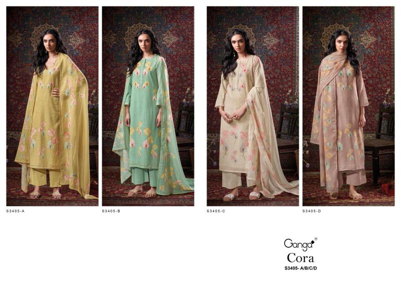 Ganga Cora 3405 catalog wholesale pure linen salwar kameez