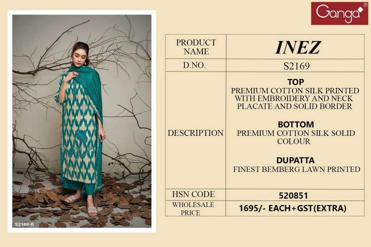 Ganga Inez 2169 catalog wholesale unstitched salwar kameez material online india