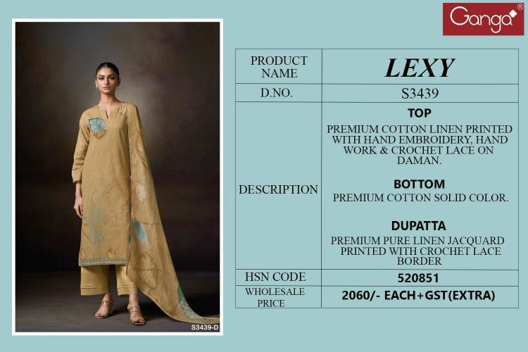 Ganga Lexy 3439 catalog salwar kameez manufacturers in surat 