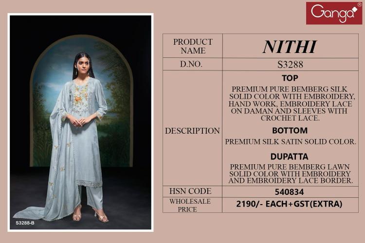 Ganga Nithi 3288 catalog wholesaler salwar kameez suits