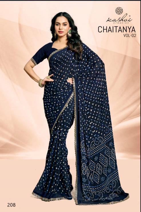 Kashvi Chaitanya Vol 2 Catalog Bandhej Weightless pink saree online shopping india