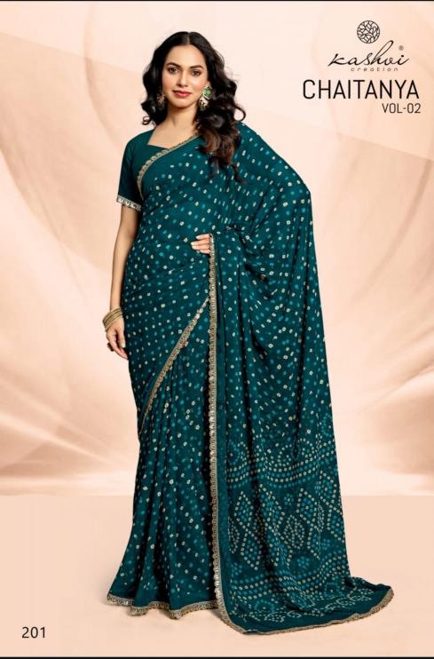 Kashvi Chaitanya Vol 2 Catalog Bandhej Weightless pink saree online shopping india