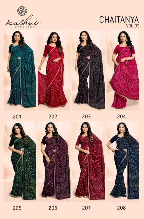 Kashvi Chaitanya Vol 2 Catalog Bandhej Weightless pink saree online shopping india