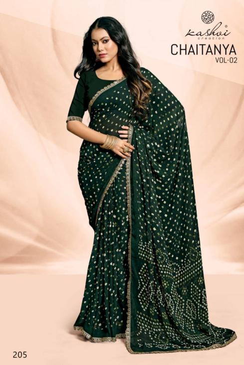 Kashvi Chaitanya Vol 2 Catalog Bandhej Weightless pink saree online shopping india