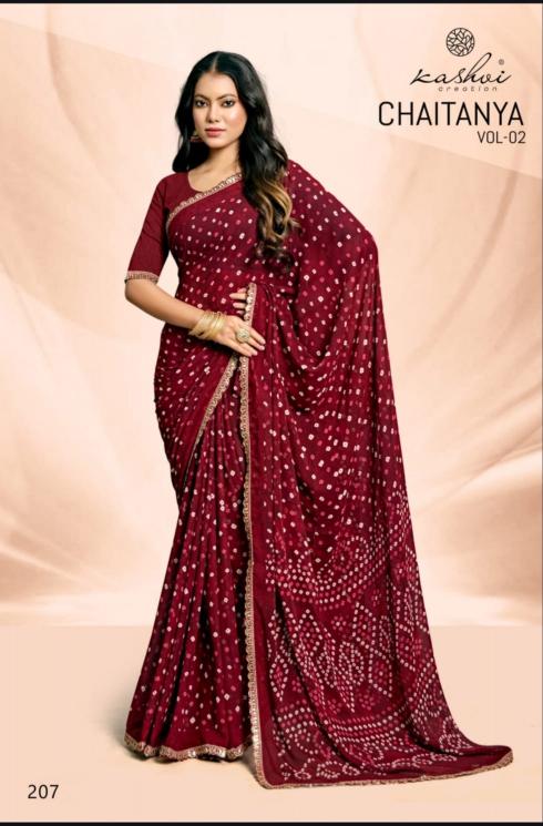 Kashvi Chaitanya Vol 2 Catalog Bandhej Weightless pink saree online shopping india