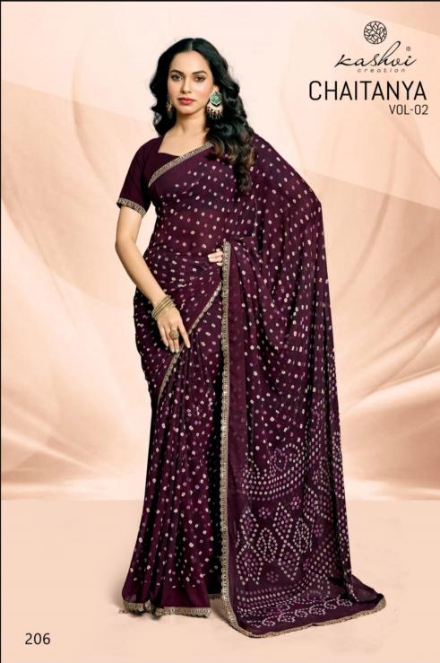 Kashvi Chaitanya Vol 2 Catalog Bandhej Weightless pink saree online shopping india