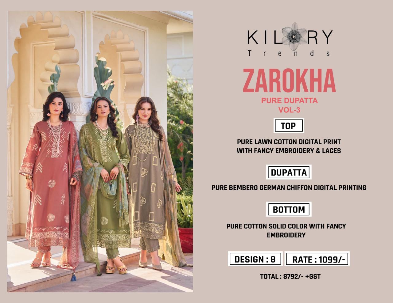 Kilory Zarokha Vol 3 Catalog unstitched salwar kameez wholesalers in mumbai