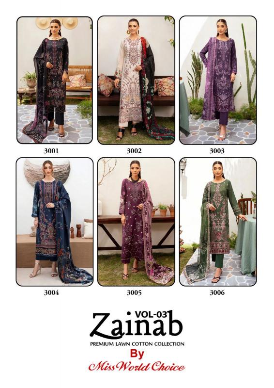 Miss World Zainab Vol-03 - Karachi Dress Material  - Wholesale Catalog