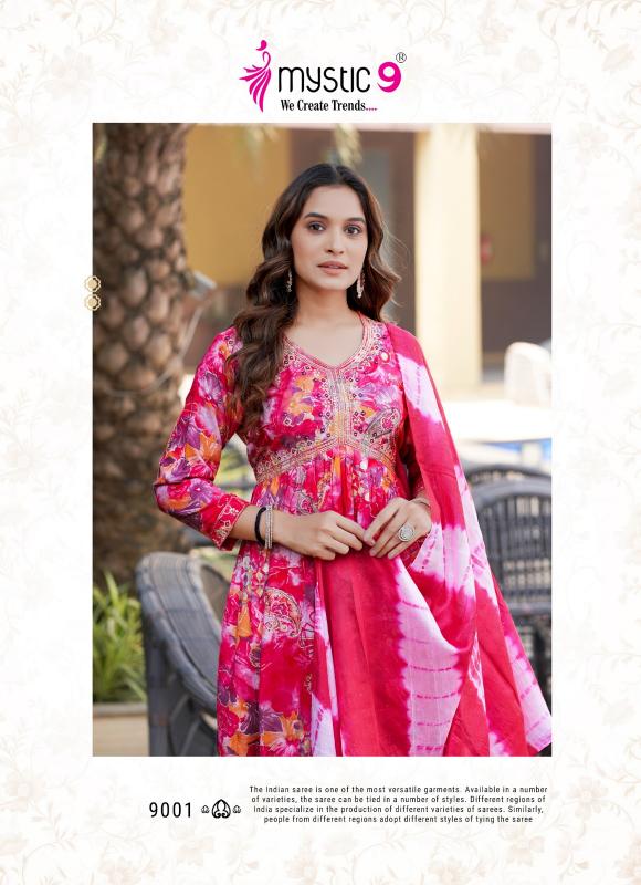 Mystic9 Pooja Vol-9 – Aliya Cut Kurti With Pant And Dupatta - Wholesale Catalog