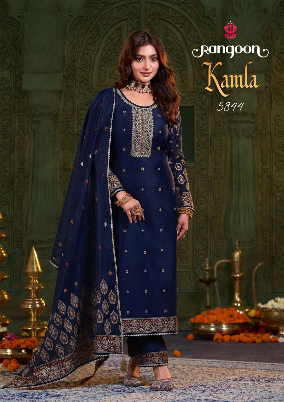 Rangoon Kamla catalog Jacquard Khatli Handwork kurti palazzo set wholesale price