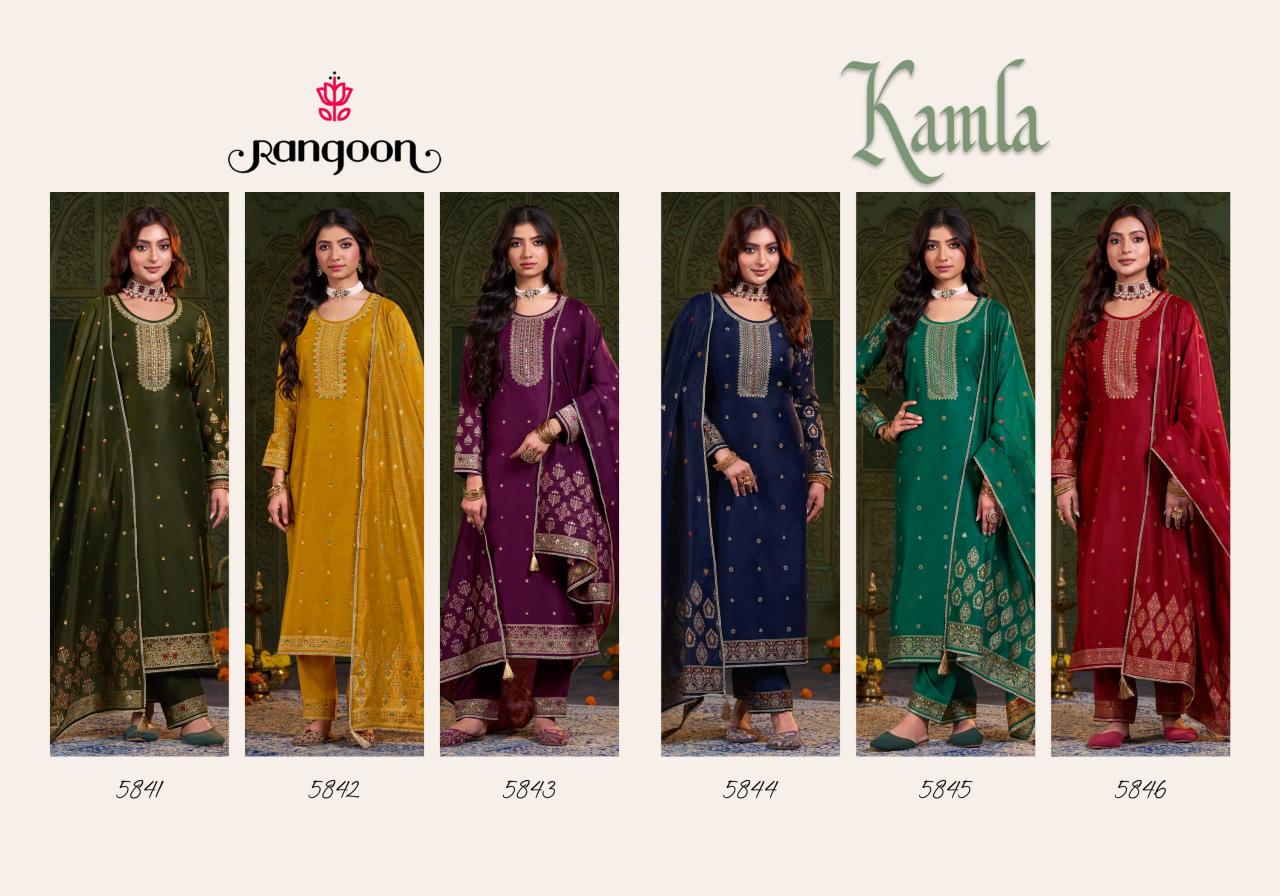 Rangoon Kamla catalog Jacquard Khatli Handwork kurti palazzo set wholesale price