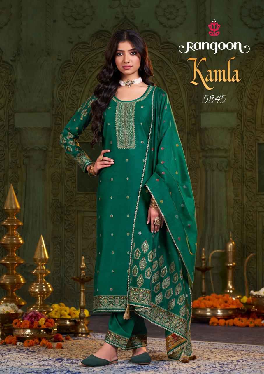 Rangoon Kamla catalog Jacquard Khatli Handwork kurti palazzo set wholesale price