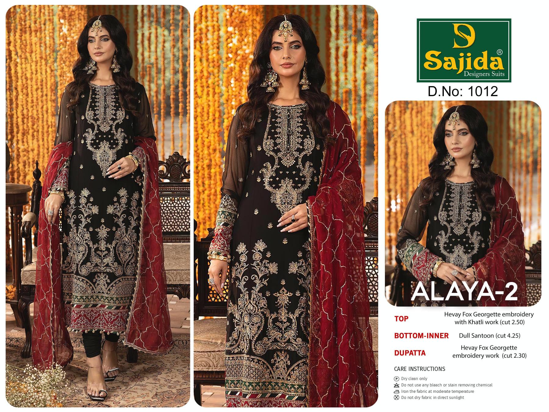 Sajida Alaya Vol 2 (1011 to 1012) Catalog party wear designer suits pakistani