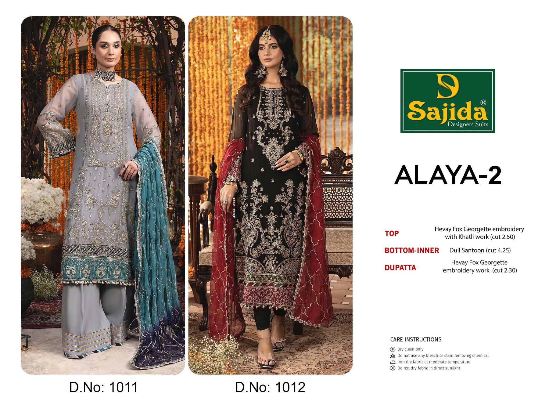 Sajida Alaya Vol 2 (1011 to 1012) Catalog party wear designer suits pakistani