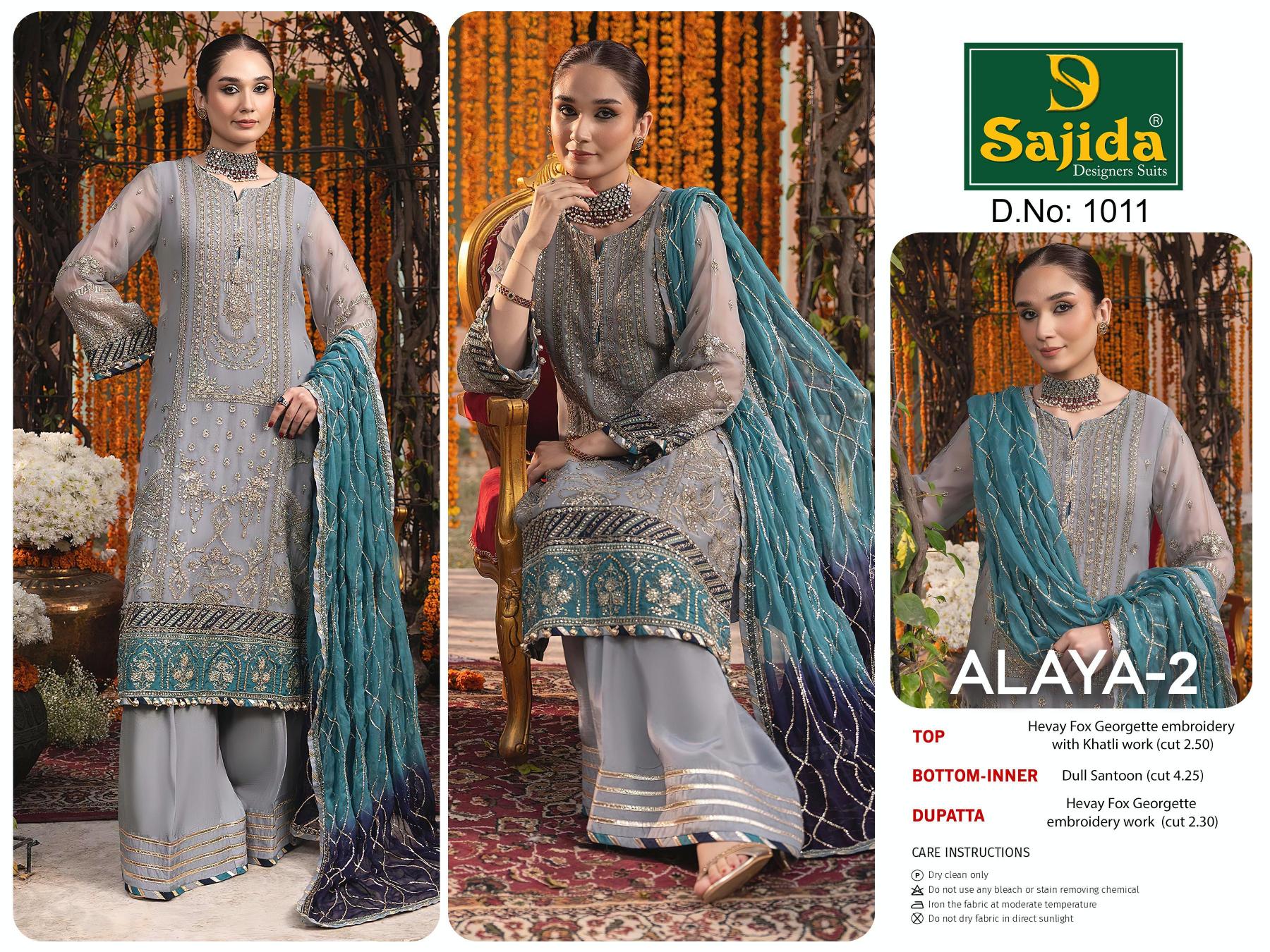 Sajida Alaya Vol 2 (1011 to 1012) Catalog party wear designer suits pakistani