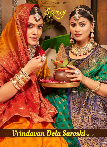 Saroj Vrindavan dola sarovski vol.1 Soft dola silk saree in surat with price wholesale