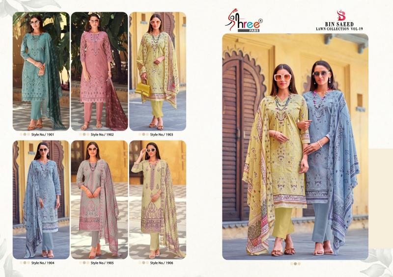 Shree Fabs Bin Saeed Lawn Collection Vol 19 catalog dealer of pakistani cotton suited on delhi