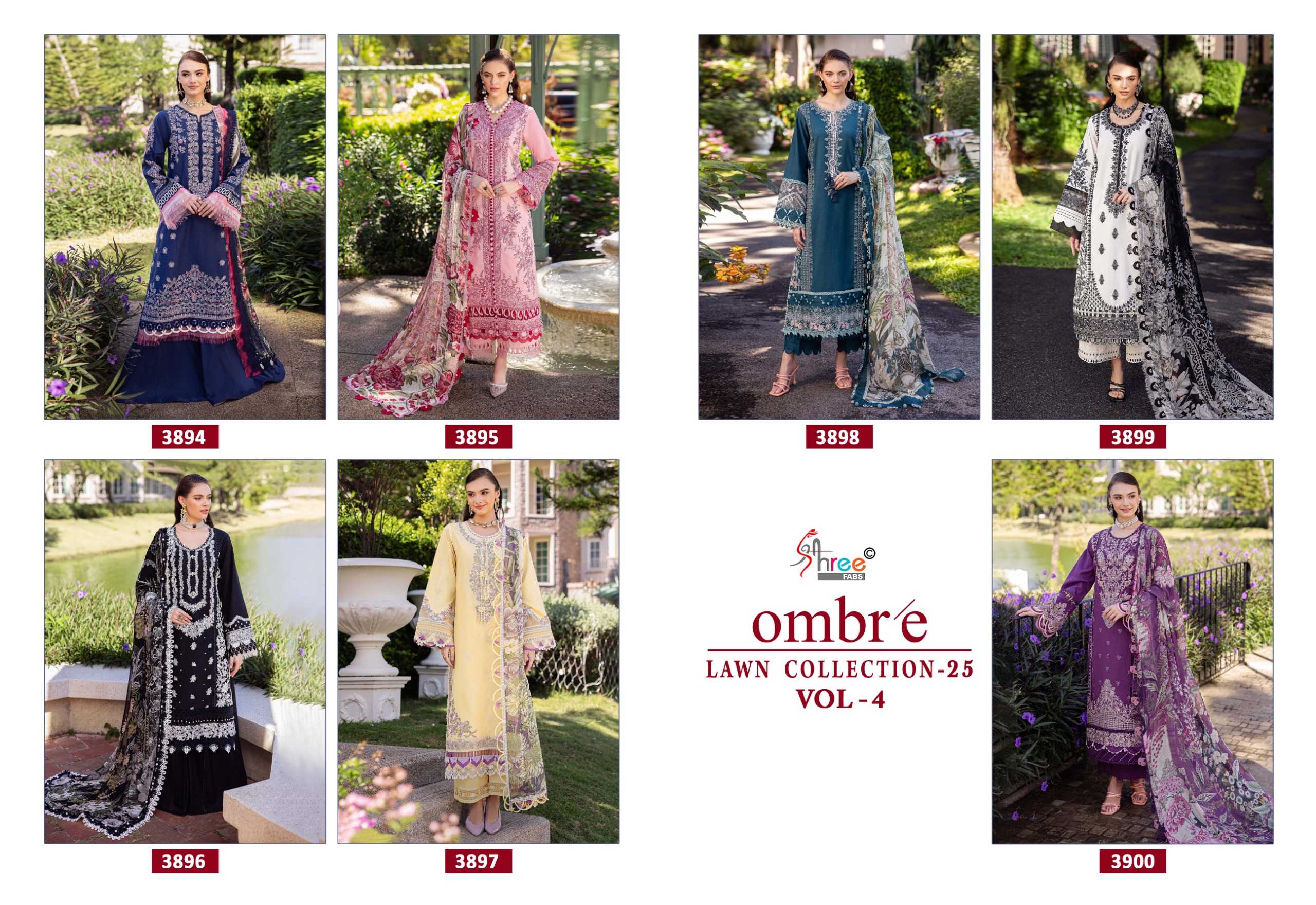 Shree Fabs Ombre Lawn Collection 25 Vol 4 Catalog Chiffon Dupatta buy original pakistani suit cash on delivery