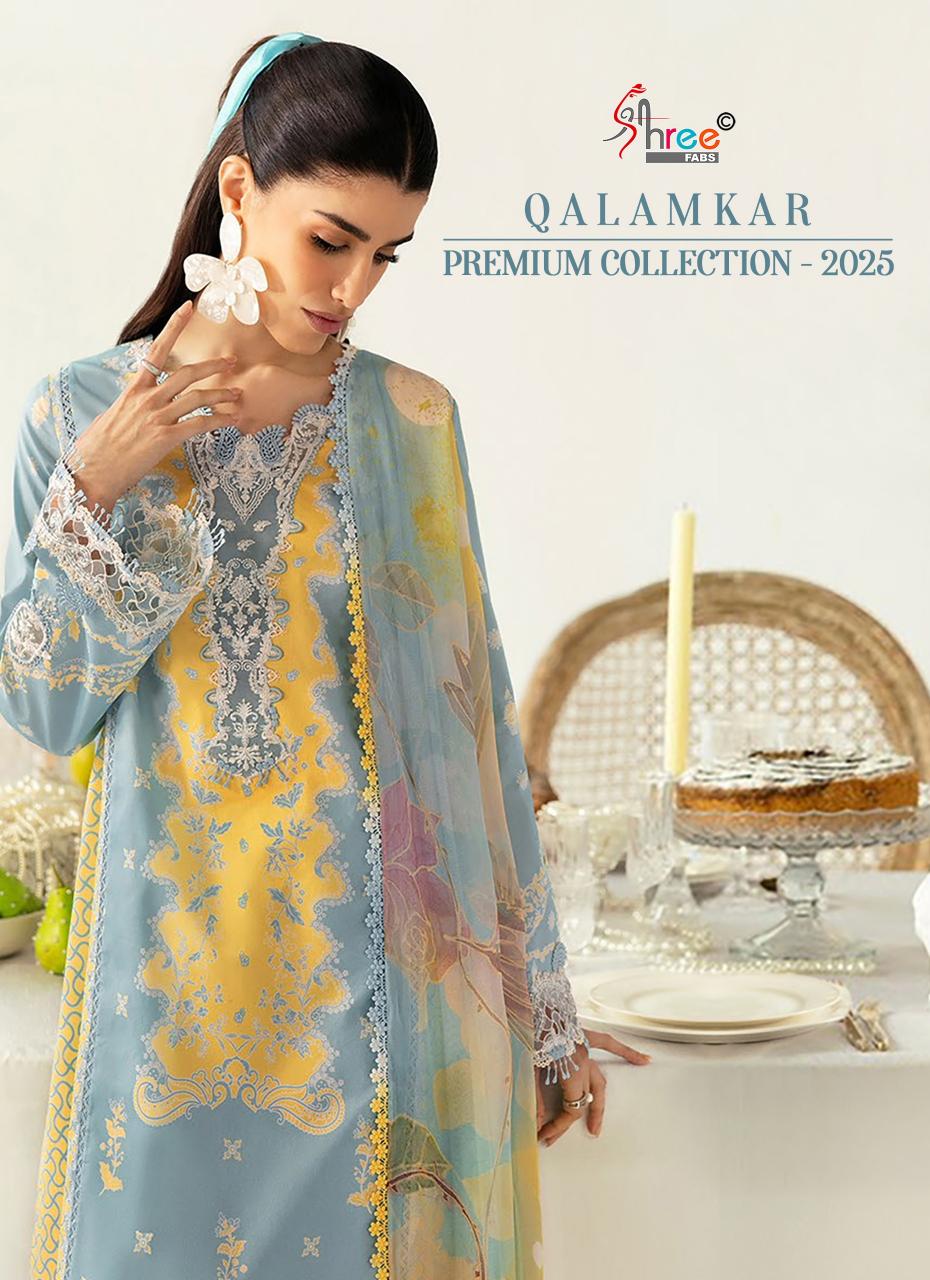 Shree Fabs Qalamkar Premiun Collection 2025 catalog Chiffon Dupatta wholesale pakistani suits online