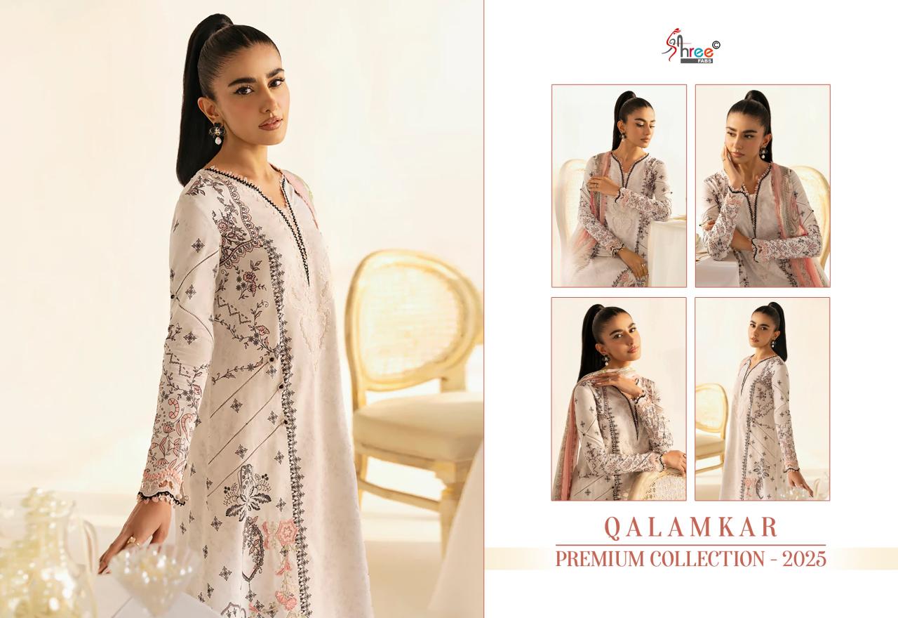 Shree Fabs Qalamkar Premiun Collection 2025 catalog Chiffon Dupatta wholesale pakistani suits online