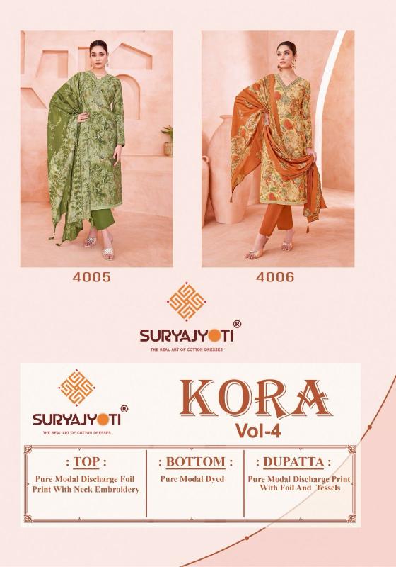 SuryaJyoti Kora Vol-04 - Dress Material  - Wholeasale Catalog