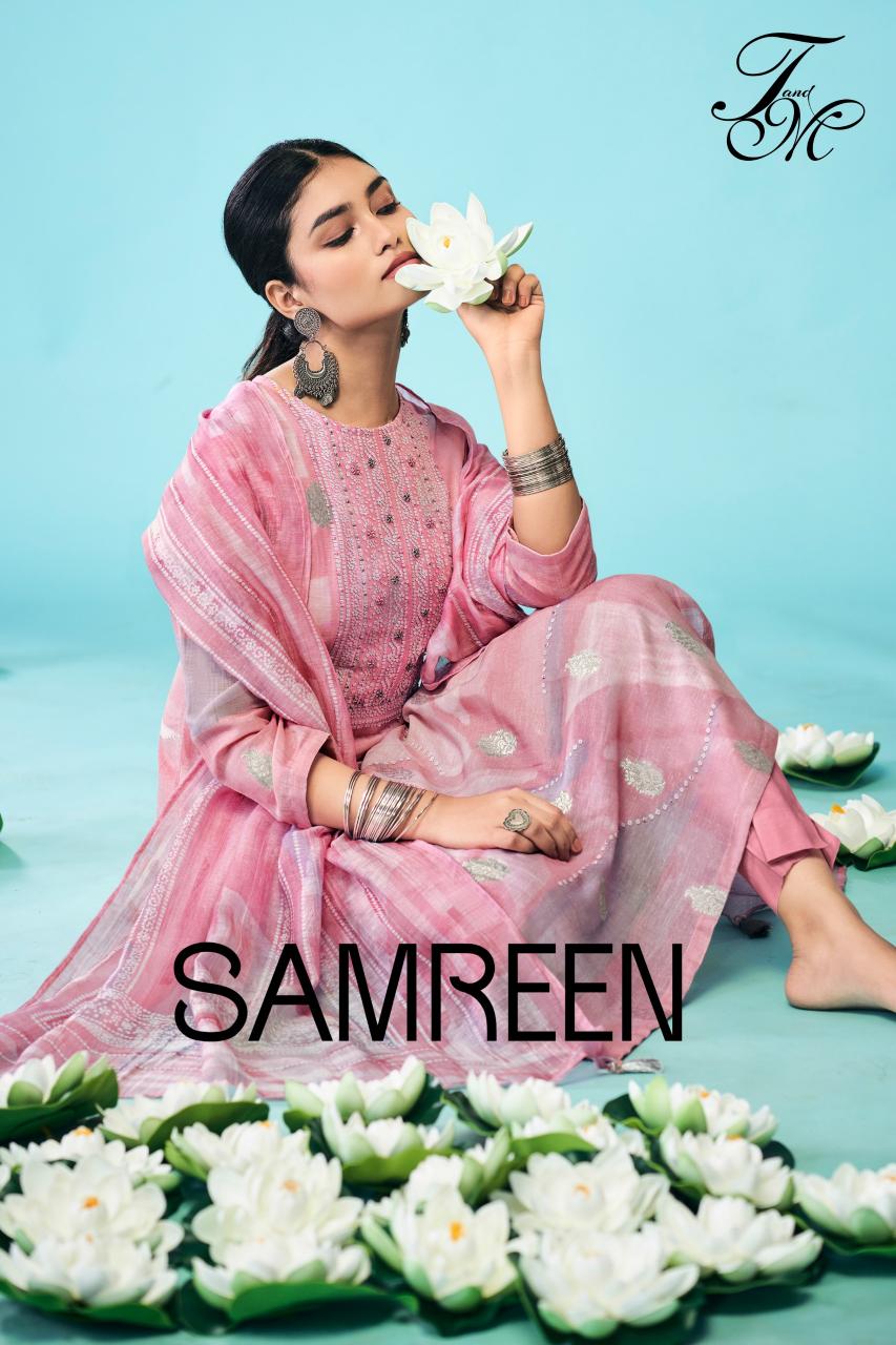 T&M Samreen catalog wholesale pure linen salwar kameez 