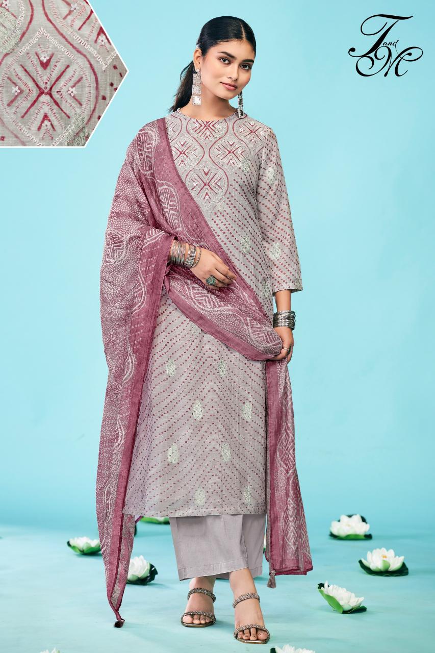 T&M Samreen catalog wholesale pure linen salwar kameez 
