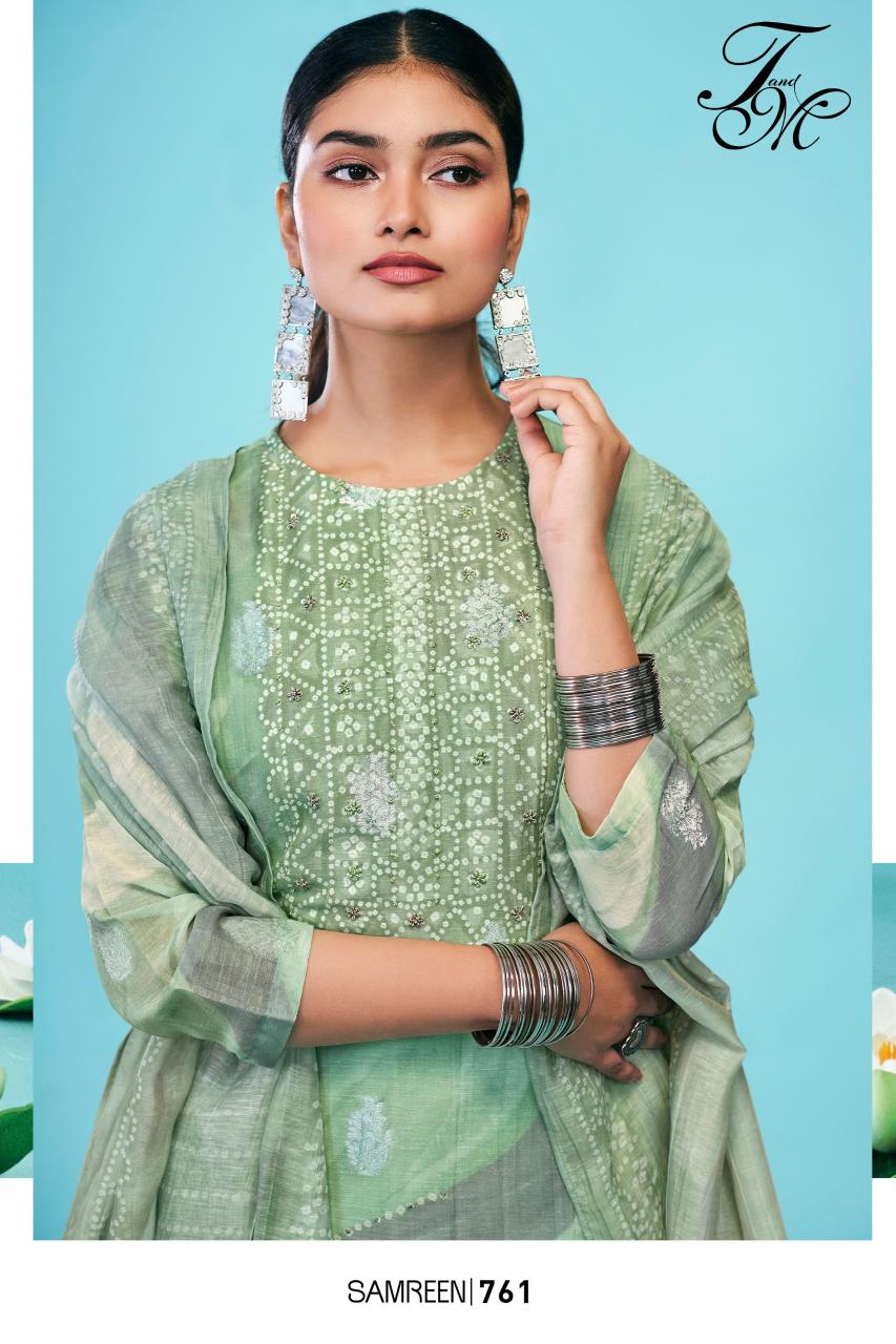 T&M Samreen catalog wholesale pure linen salwar kameez 