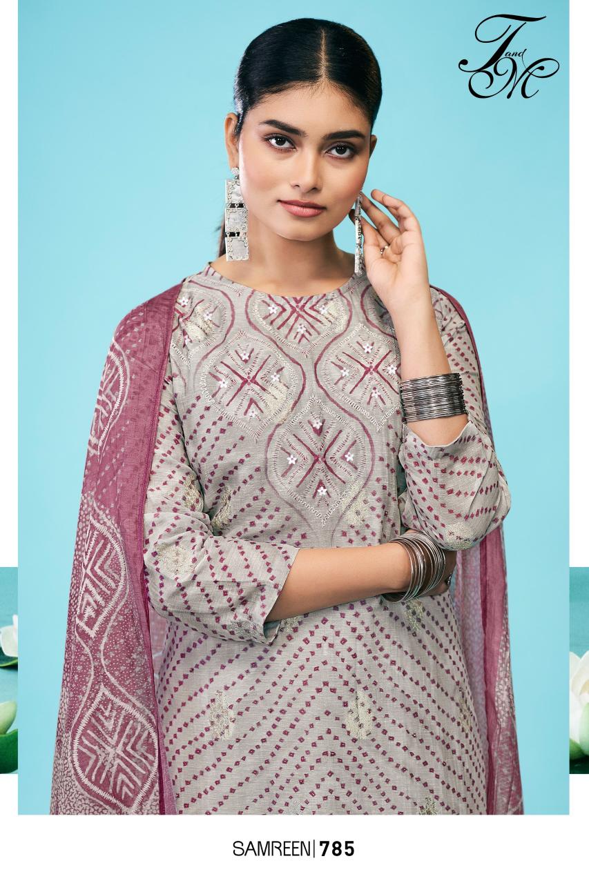 T&M Samreen catalog wholesale pure linen salwar kameez 