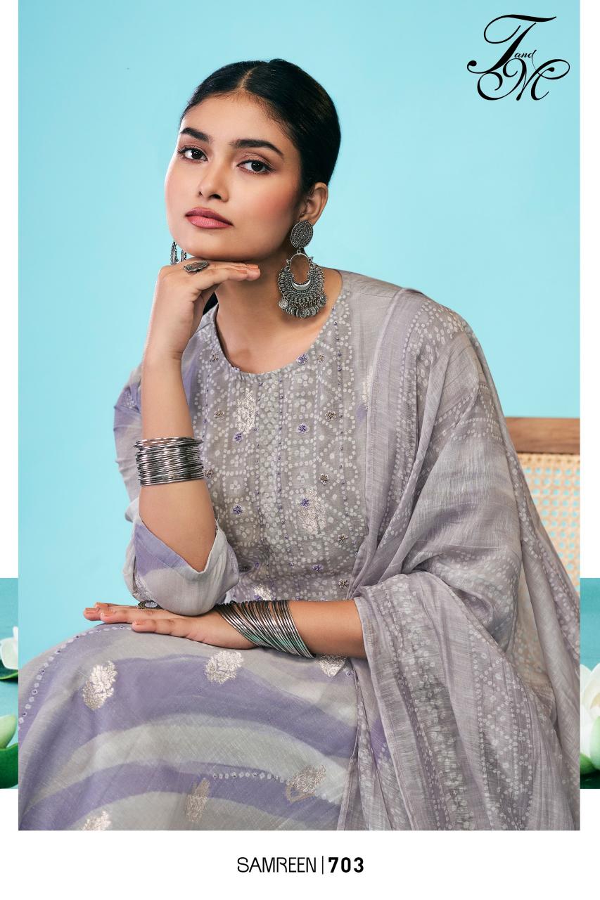 T&M Samreen catalog wholesale pure linen salwar kameez 
