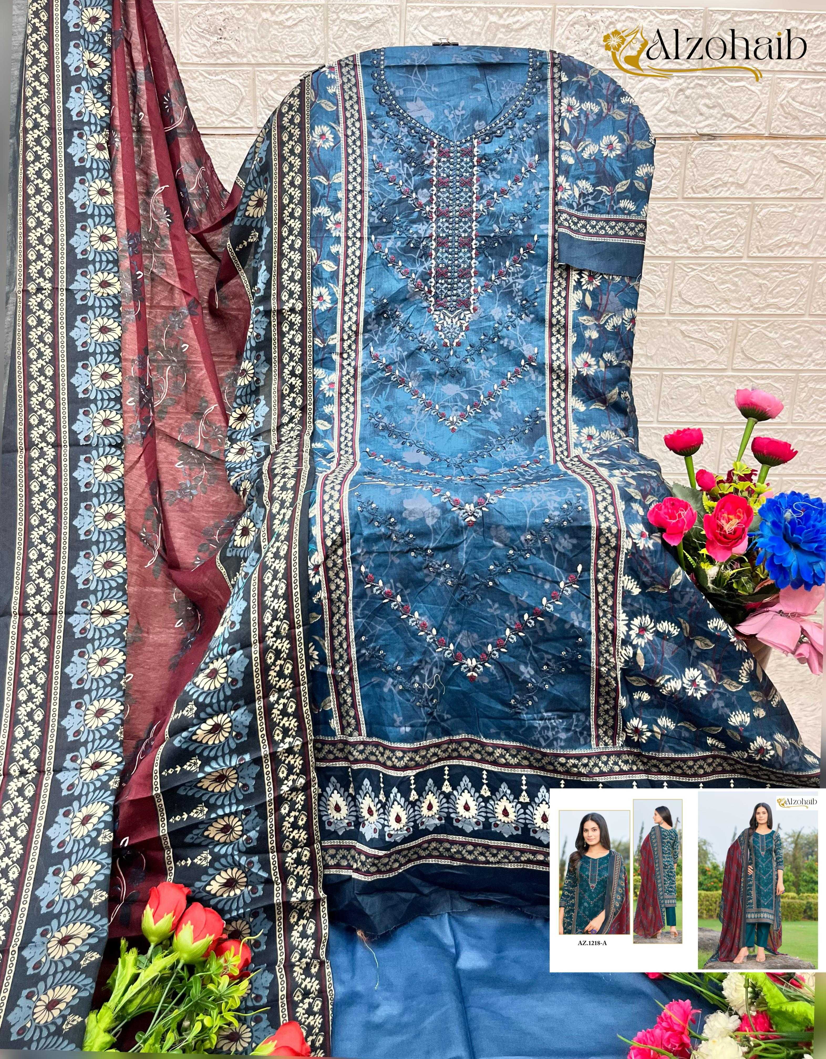 Alzohaib Az 1216 TO 1219 Catalog Cotton Duppatta buy pakistani suits in india