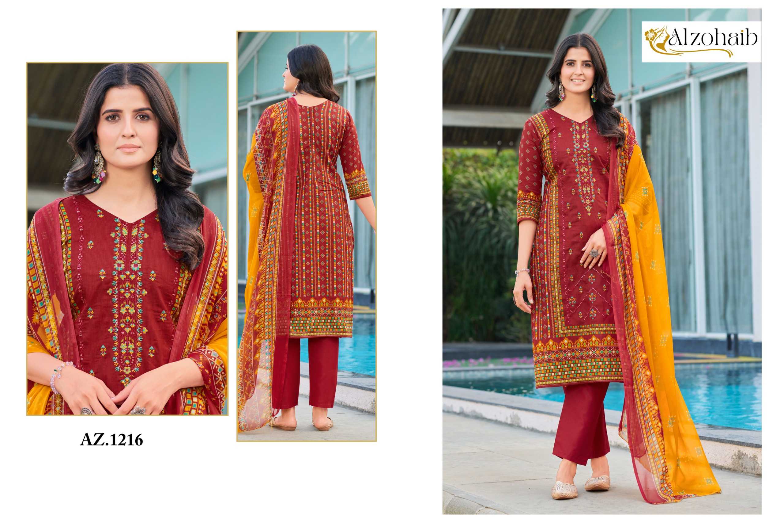 Alzohaib Az 1216 TO 1219 Catalog Cotton Duppatta buy pakistani suits in india